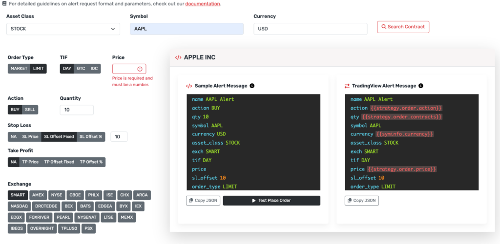 Alert Request Builder UI Screenshot