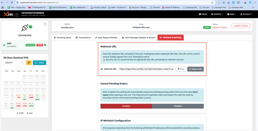 Webhook confirmation screenshot